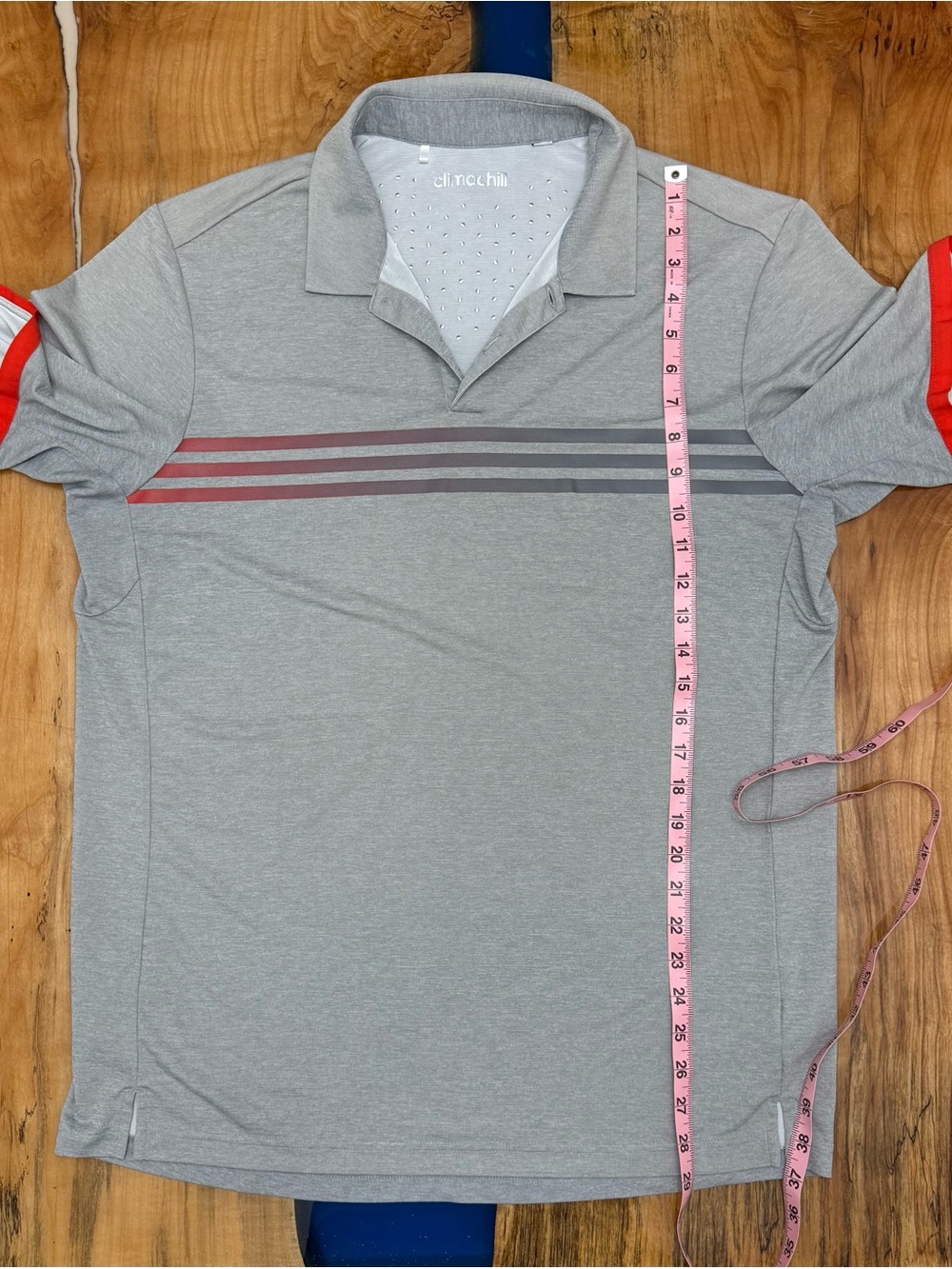 Adidas Golf Climachill Polo Shirt Mens XL Gray Heather Red Stripe Performance - Picture 3 of 7